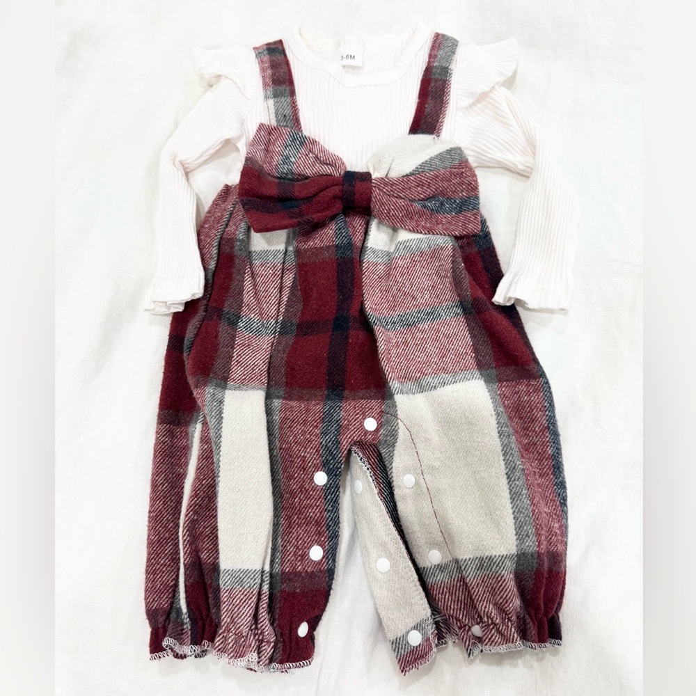Plaid Baby Romper with Bow